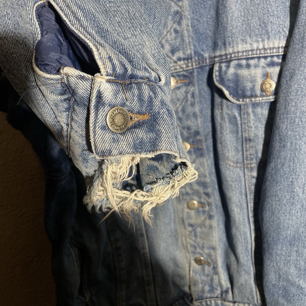 Wrangler Hero Jacket Mens XL Blue Sherpa Lined Denim Corduroy Collar Distressed - Picture 8 of 13